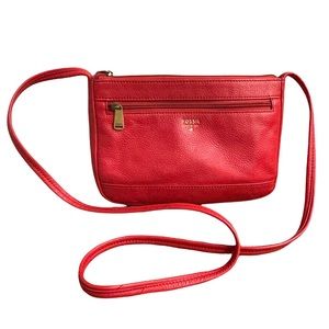 Fossil Red Leather Cross Body Bag